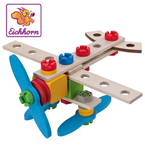 Eichhorn 100039013 - Constructor Flugzeug, 40-tlg., Holz-Konstruktions-Set, 2 verschiedene Modellvarianten baubar, FSC…