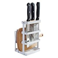 GeLive Metal Knife Block Cutting Board Chopper Hoder Drying Rack Kitchen Storage Organizer Counter Display Stand (White)