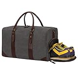 S-ZONE Canvas PU Leather Trim Travel Duffel Shoulder Handbag Weekender Carry On Luggage with Shoe Pouch