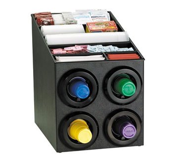 Dispense-Rite STL-SL-2X2BT Countertop Cup Dispensing Cabinet with (4) STL-2F and Built-in lid and Straw Organizer - Black Polystyrene