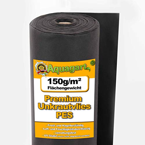 Aquagart Unkrautvlies schwarz PES - 150g I Unkrautschutzfolie für Garten & Hochbeet I Gartenvlies & Unkrautsperre I Wasserdurchlässige Unkrautfolie &