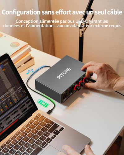 PIYONE 2x2 USB Audio Interface, 24bit/192kHz Studio Sound Card for PC/Mac/iOS, Recording, Podcast, XLR/TRS Input, 48V Phantom, Loopback, Zero Latency Monitoring (Alloy Grey)