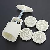 KINGSO Mooncake Fodant Gift DIY Moon Cake Mold 4 Flower Plant Stamps Decor Mould (Round) 