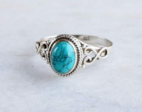 Promsup Vintage Women's Men 925 Silver Oval Cut Turquoise Wedding Propose Ring Size 6-10 (9)