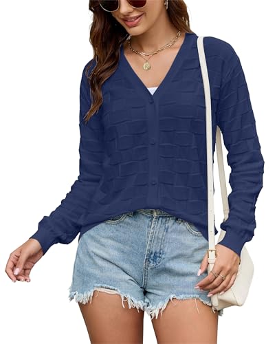 Toplop Cardigan da donna elegante a maniche lunghe cardigan lavorato a maglia bolero giacca corta con bottoni, blu navy, XL