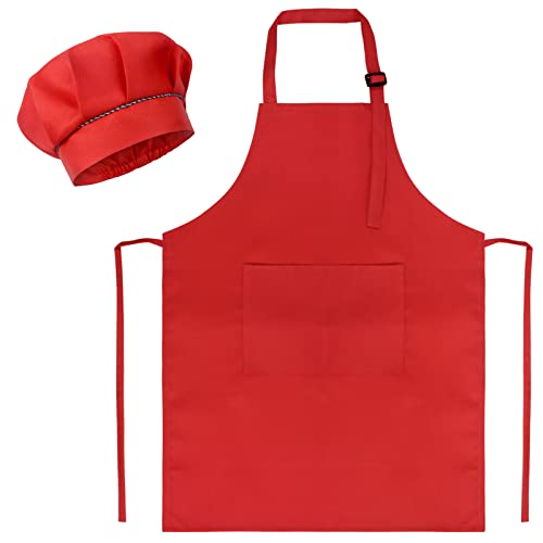 SUNLAND Kids Apron and Hat Set Children Chef Apron for Cooking Baking Painting
