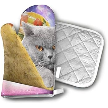 PanXaima Taco Cat Oven Gloves Non-Slip Kitchen Oven Mitts Heat Resistant Cooking Gloves for BBQ,Baking,Grilling,Barbecue Potholder