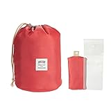 Cosmetic Makeup Bag and Toiletry Organizer Pouch Case - Polyester Toiletry, Cosmetic Supplies Cylinder Carry Bag for Men and Women - Light Red