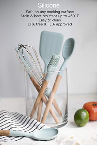 Country-Kitchen-6-pc-Non-Stick-Silicone-Utensil-Baking-Set-with-Rounded-Wooden-Handles-for-Cooking-and-Baking-Mint-Green