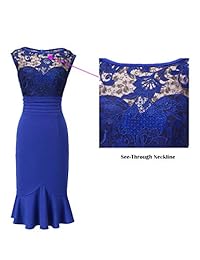 VFSHOW Vestido de cóctel bordado floral para mujer con sirena Midi