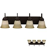 Four Globe Bathroom Vanity Light Bar Bath Fixture, Oil Rubbed Bronze Alabaster Glass
