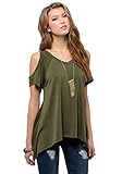 Urban CoCo Women's Vogue Shoulder Off Wide Hem Design Top Shirt - XX-Large - Army Green