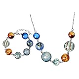 Top Plaza 7 Planets Sun Moon Galaxy Space Necklace Bracelet Dangle Single-Sided Planets Solar System Charm Necklace Bracelet For Women Mother Girlfriend Wife