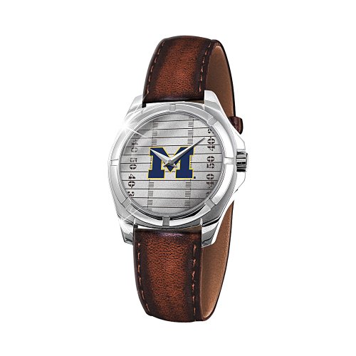 Michigan Wolverines Go Blue Leather Band Men's Watch