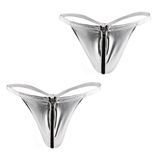 Geoot Sexy Leather Zipper Closure Thong Underwear,Couples Underwear(Men s+Women s) (Silver) Geoot Sexy Leather Zipper Closure Thong Underwear,Couples Underwear(Men s+Women s) (Silver)