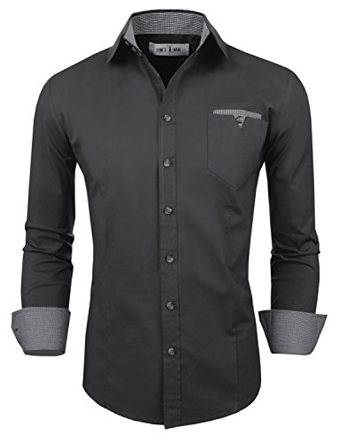 Tom's Ware Mens Classic Slim Fit Contrast Inner Long Sleeve Dress Shirts TWNMS310S-8219-CHARCOAL-US L