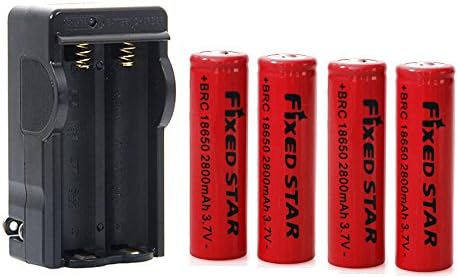 4Packs 3.7v 18650 Rechargeable Lithium ion Red Batteries 2800mAh Button Top with 18650 Li-ion Battery Charger