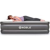 Noble QUEEN SIZE Comfort DOUBLE HIGH Raised Air Mattress - Top Inflatable Airbed with Built-in Pump - Elevated Raised Air Mattress Quilt Top & 1-year GUARANTEE