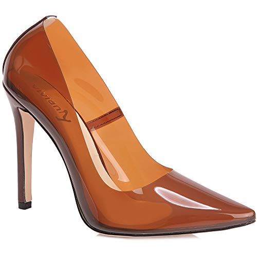 vivianly Fashion High Heel Pointed Toe Clear Pumps Heels Slip on Dress Shoes for Women Brown - Thumbnail 4