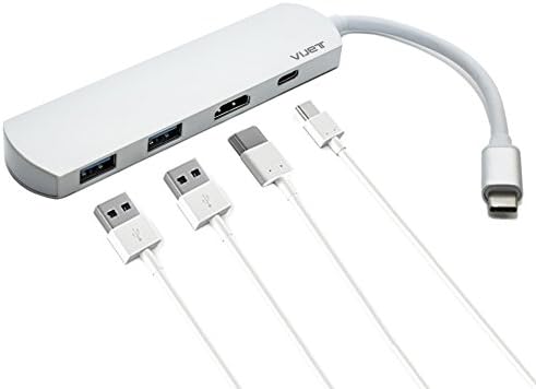 VIJET Type-C Multi-Port Slim Aluminum Hub Adapter with USB-C Charging Port, 4K HDMI Video Output and 2 USB 3.0 Ports for MacBook Pro, MacBook, Google Chromebook and more. Case as a gift