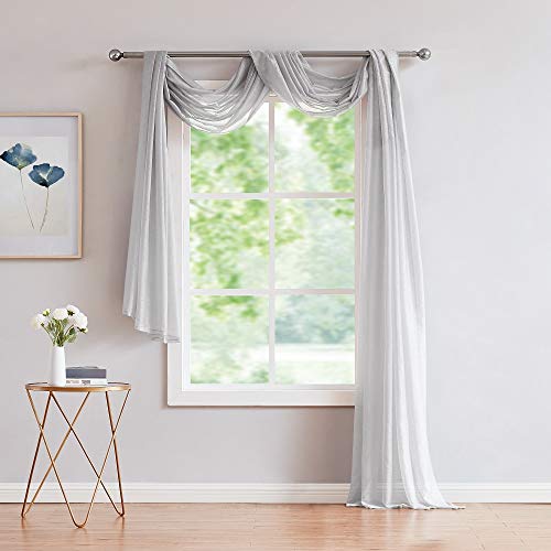 Warm Home Designs Extra Long 54" (Width) x 216" (Length) Sheer Grey Silver Window Scarf. All Premium Valance Scarves are Great for Any Window, Bed, Wall or Other DIY Project. K Silver 216" - Thumbnail 2