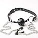 Adjustable Buckled Leather and Silicone Soft Ball Mouth Gag Plug with Stainless Steel Clamps Breast Clip with Chain Cosplay Costume Accessories for Couples Men Women - Black