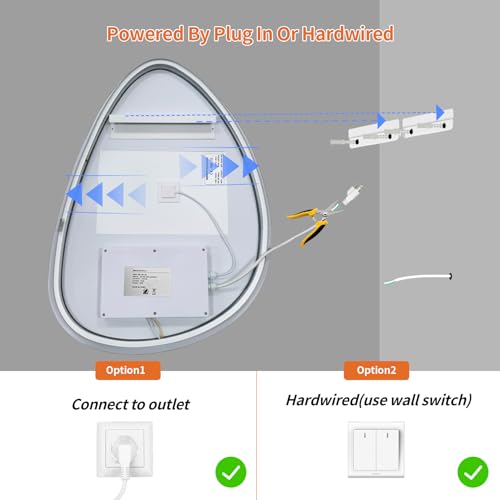 LED Irregular Wall Vanity Mirror, 50x70CM Backlight Mirror with Defogger, 3 Light Colors Stepless Dimming, Frameless Aesthetic Glass for Bathroom Tempered Glass