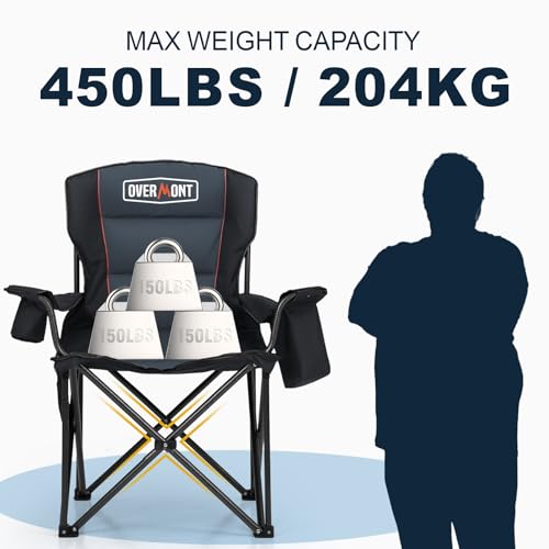 OVERMONT Oversized Camping Chair for Adults - Comfortable and Portable with Insulated Pocket and Carry Bag - Heavy Duty Folding Chair 204kg for Beach, Garden, Picnic and Camping, 2pcs