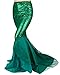 FEESHOW Women's Mermaid Tail Halloween Costumes Party Shiny Sequins Long Skirt Green X-Large