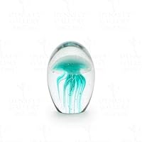 Dynasty Gallery Turquoise Glow in The Dark Hand Blown Glass Jellyfish Paperweight