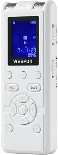 Digital Voice Activated Recorder, WEEFUN 8GB Rechargeable Sound Audio Dictaphone, Double Microphone with A-B Repeat, Memory Expansion, Built in Noise Reduction Function Recording Device ( White )