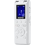 Digital Voice Activated Recorder, WEEFUN 8GB Rechargeable Sound Audio Dictaphone, Double Microphone with A-B Repeat, Memory Expansion, Built in Noise Reduction Function Recording Device ( White )