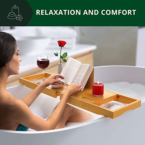 Luxury Bathtub Tray Caddy Bamboo Adjustable Bath Tub Table Caddy for