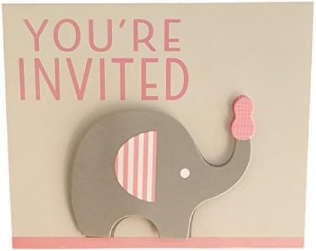 Elephant Baby Shower Invitations for Girls with Envelopes and 3D Cut-Out Attachments (24 Count) (Pink)