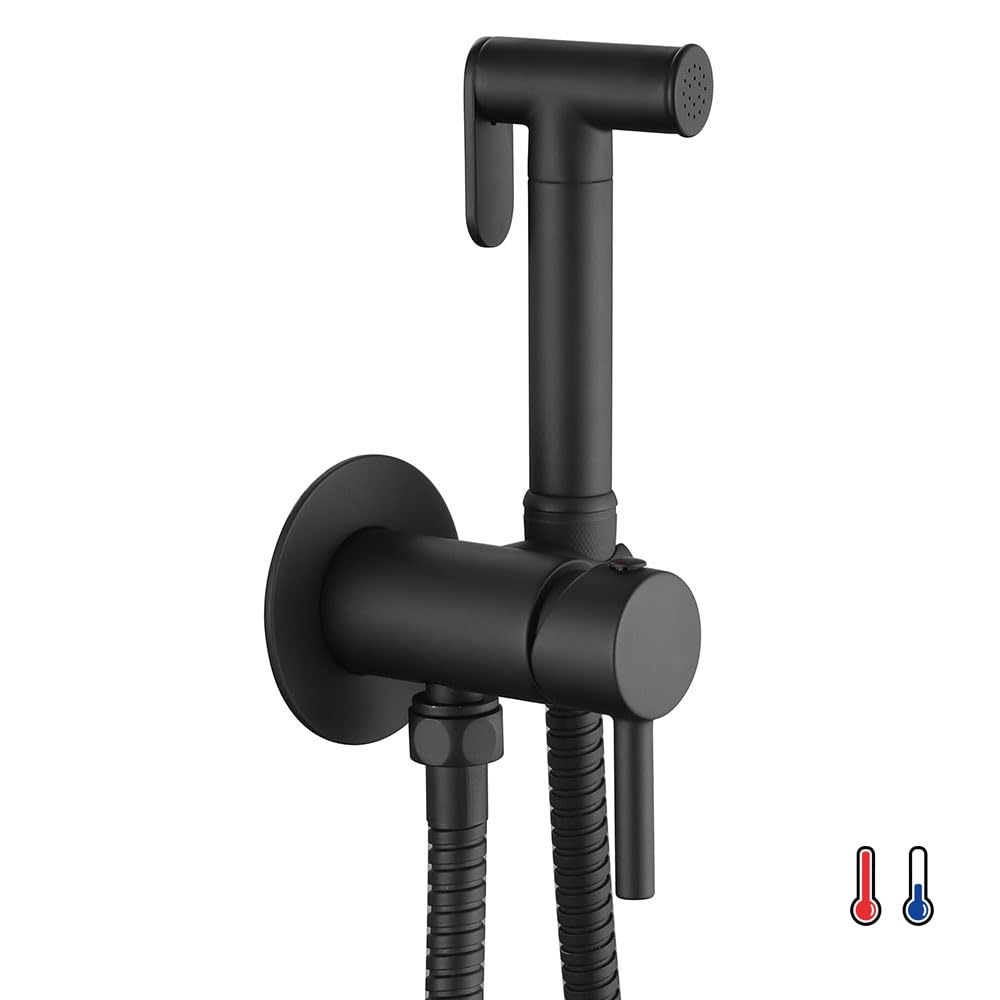 LLAVISAN L474651 Hydrobrush Toilet Intimate Hygiene for Bidet Replacement, Mixer tap Cold and hot Water with Hand Shower. Round Design, Dull Black