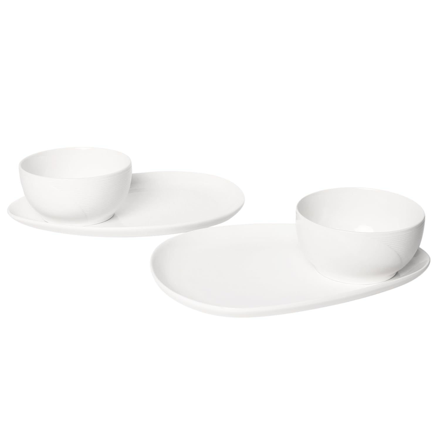 jinsongdaf Soup and Sandwich Plate Combo, 400 ML Soup Mug/Bowl with Tray, Porcelain Breakfast Kitchen Plate Set Cereal Bowl, for Brunch or Dinner, 4 Piece Set