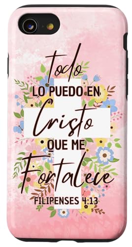 Filipenses 4:13, Cute Cross Christian Bible Verse in Spanish Case for iPhone SE…