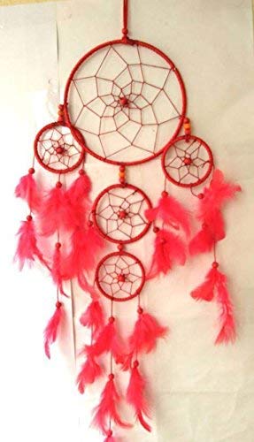 SGN Beautiful Dream Catcher Wind-Chime Decorative Showpiece - 55cm (Wool, Red)