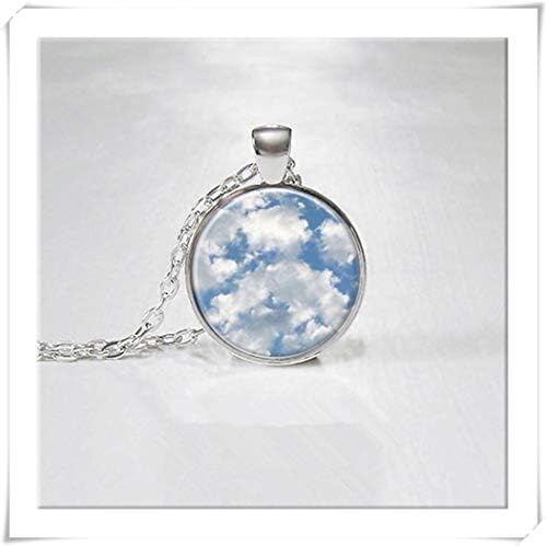 Cloud Necklace ,Fluffy White Sky Blue Pendant ,Beautiful Clouds Pendant ,Dome Glass Ornaments, Hand-Made