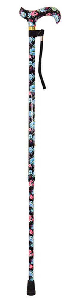 Aidapt Floral Adjustable Height Lightweight Walking Stick with Anti Slip Ferrule Foot to Aid Stability and Confidence when Walking Supplied with a Hanging Carry Strap