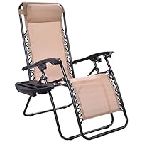 Heize best price Beige Garden Zero Gravity Chair with Utility Tray Lounge Recliner Pool Beach Patio Bed Chaise Lounge Chair Recliner Adjustable Yard Seat Foldable Outdoor (U.S. Stock)