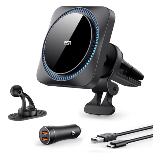 ESR for 15W MagSafe Car Mount Charger - CryoBoost Phone Cooling Faster Charge w 36W Dual USB-A Cigarette Lighter, Air Vent/Dashboard Magnetic Wireless Car Charger for iPhone 17 16 15 14 13 12, S25