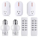 BESTTEN Remote Outlet and Light Socket Combo Set (3 AC Plugs, 2 Lamp Holders, 2 Remotes), Wireless Control Switch ON/OFF, Home Automation Set, ETL Certified, White