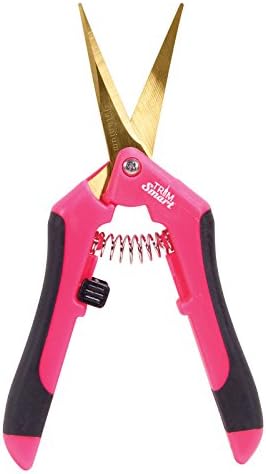 TrimSmart Precision Pruner Hydroponic Garden Precision Blade Curved or Straight Blade Garden Snip Scissor Trimmer (Curved Blade, Perfect Pink)