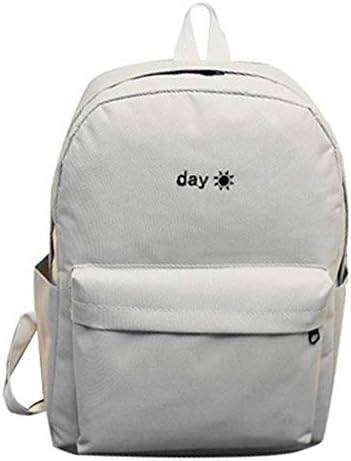 FTVOGUE Day Night School Student Solid Color Canvas Schoolbag Backpack Shoulders Bag Work Bag Zipper Bag(01)
