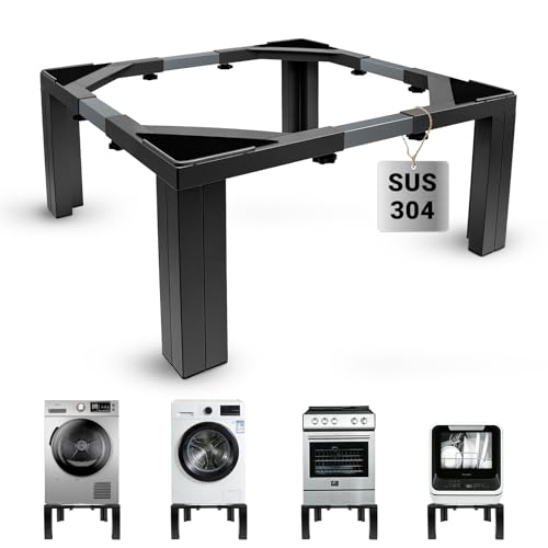 Humagineer Adjustable Black Stainless Steel Washing Machine Holder, Adjustable Range 54-73 cm, Universal Washing Machine Booster 30 cm Height, Load Capacity 500 kg