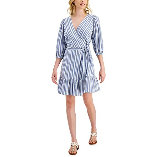 Tommy Hilfiger Womens Striped Plunge-Neck Wrap Dress Blue XXL at Amazon