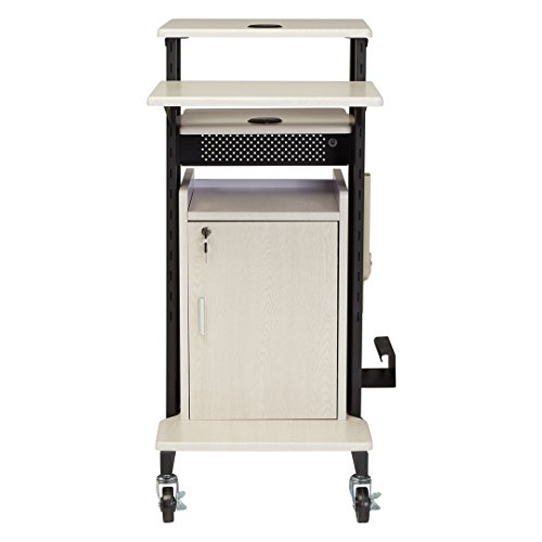 Oklahoma Sound PRC-250 Deluxe Presentation Cart, 30" Length x 18" Width x 40.5" Height, Ivory Woodgrain - Thumbnail 3