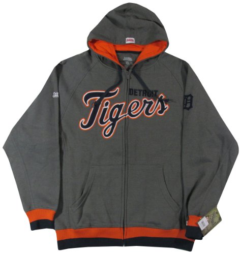 MLB Detroit Tigers Adult Full Zip Hooded Jacket, Charcoal, Medium