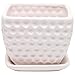Set of 2 Modern Small White Square Ceramic Golf Ball Textured Dimple Design Planter Pots